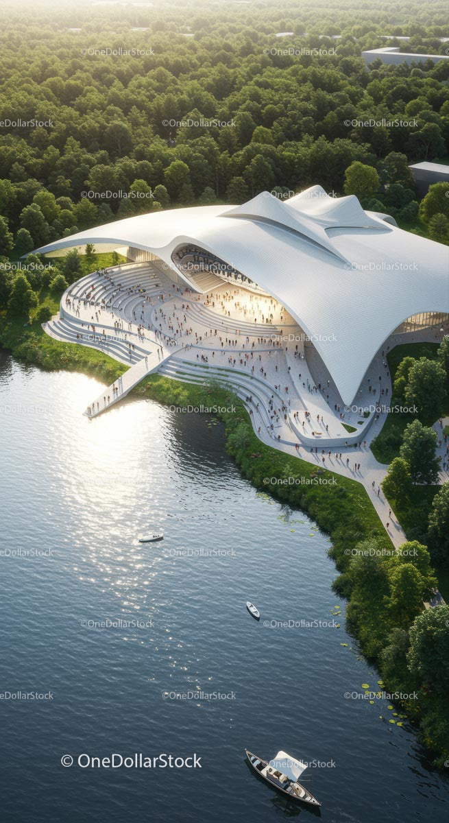 Modern Amphitheater by Lush Riverside Forest