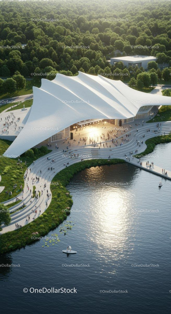 Współczesne miejsce nad wodą z organicznym designem