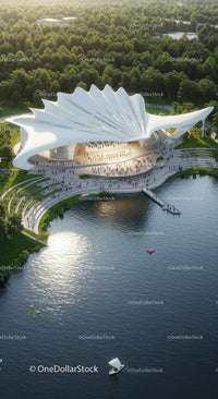 Modern Riverside Pavilion with Shell-like Architecture