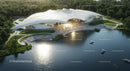 Futuristic Pavilion Overlooking Serene River