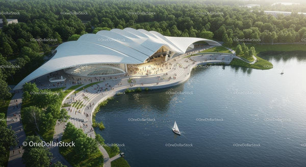 Futurystyczna Sala Koncertowa nad Jeziorem z Nowoczesnym Designem