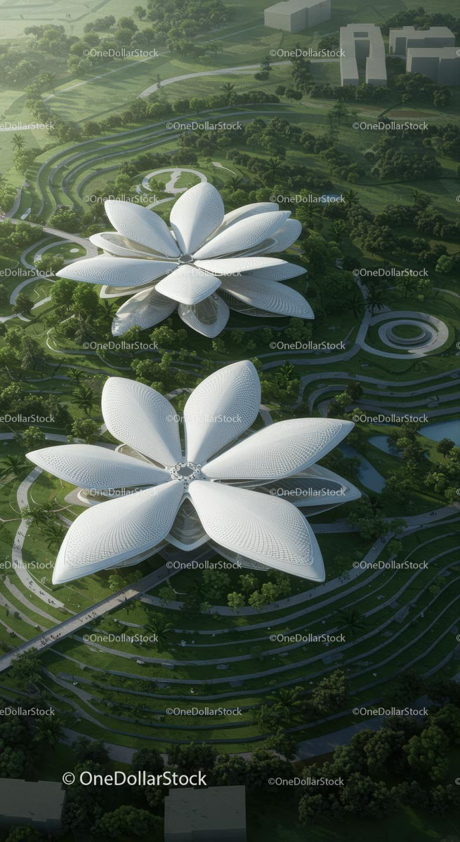 Aerial View of Futuristic Eco-Friendly Buildings