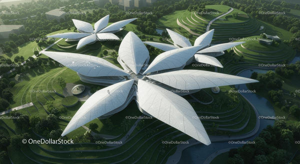 Futurystyczny projekt architektoniczny inspirowany kwiatami