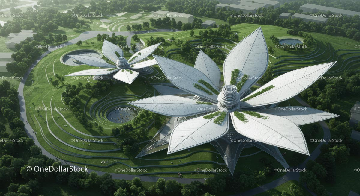 Futuristic Eco-Architecture in Lush Green Forest