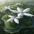 Futuristic Eco-Friendly Architecture in Green Urban Landscape