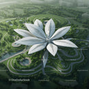 Futuristic Flower Shaped Structure in Green Urban Park