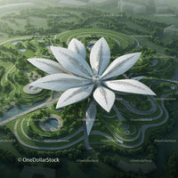 Futuristic Flower Shaped Structure in Green Urban Park