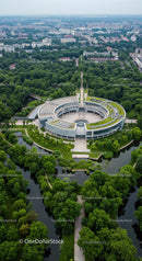 Circular Modern Building Surrounded by Lush Green Park
