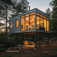 Modern Glass House in Lush Forest Setting