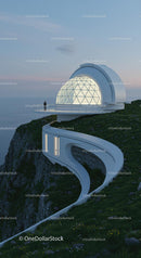 Modern Observatory at Sunset on Cliff Edge