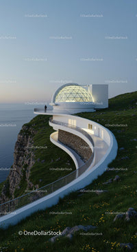 Modern Cliffside House with Futuristic Glass Dome