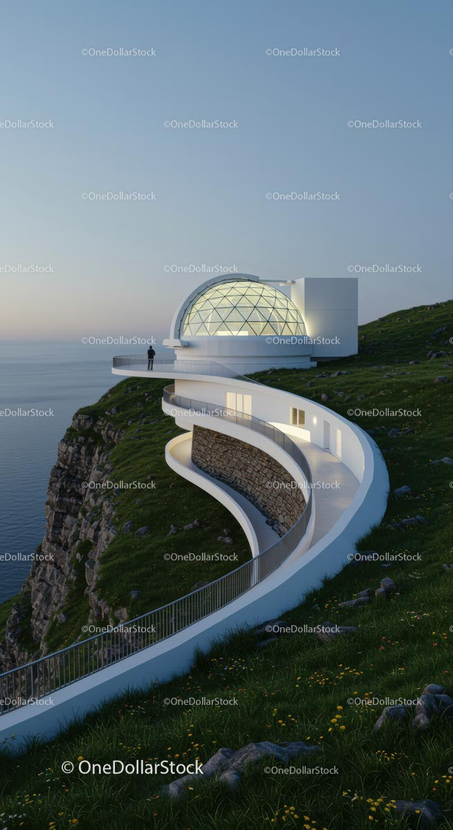 Modern Cliffside House with Futuristic Glass Dome