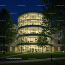 Illuminated Modern Office Building at Night