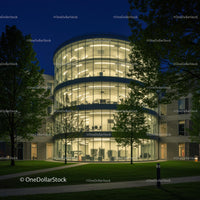 Illuminated Modern Office Building at Night