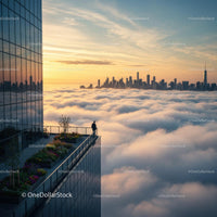 Skyscraper Balcony Above Clouds at Sunset