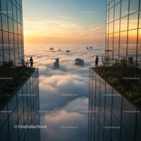 Majestic Skyscrapers Above the Clouds at Sunset
