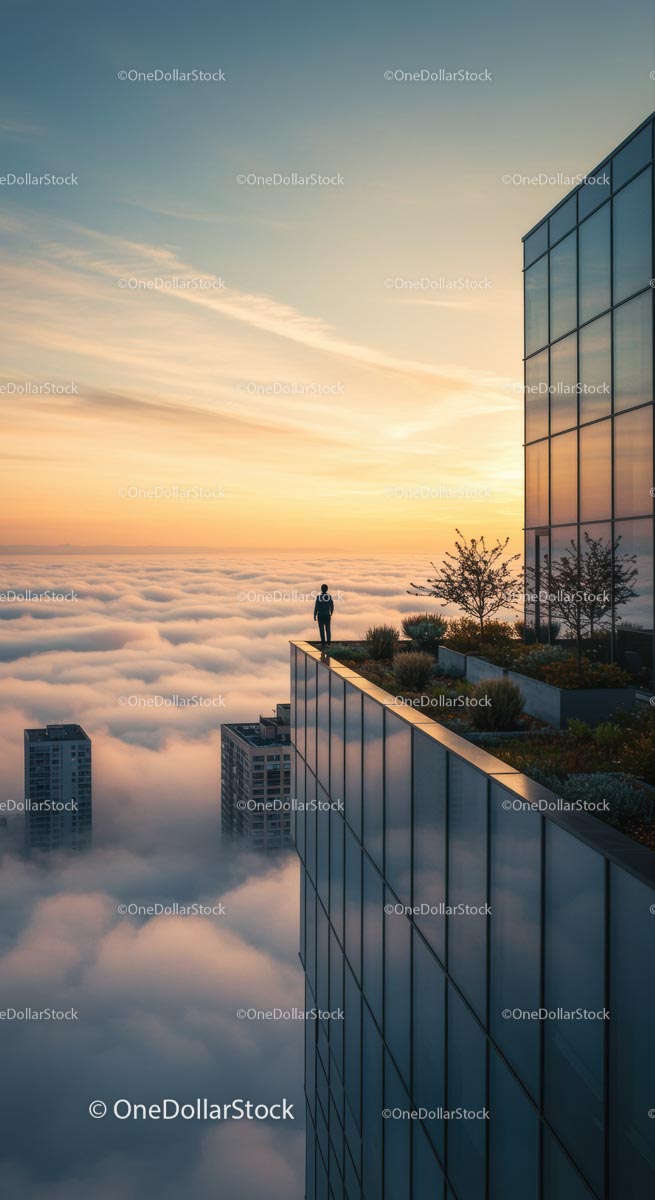 Majestatyczny zachód słońca nad panoramą miasta z dachu