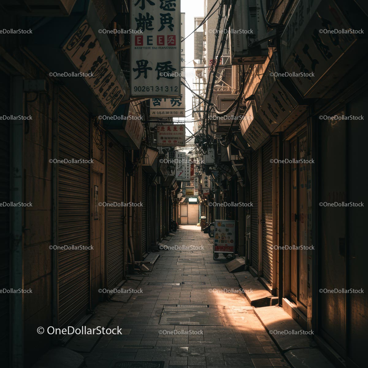 Narrow Urban Alleyway with Traditional Signs