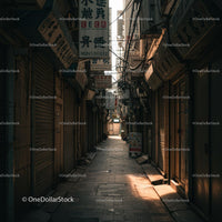 Narrow Urban Alleyway with Traditional Signs