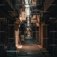 Narrow Japanese Alleyway with Traditional Signage
