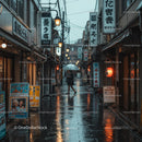 Rainy Night in a Traditional Japanese Alley with Lanterns