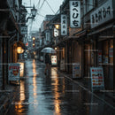 Rainy Night Street in Japan with Illuminated Signs