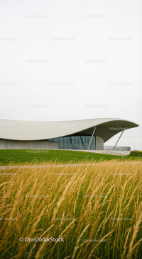 Sleek Modern Building with Flowing Curved Roof