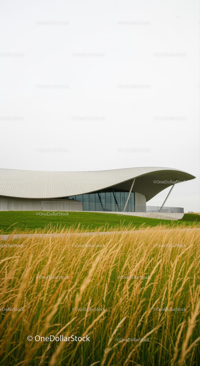 Sleek Modern Building with Flowing Curved Roof