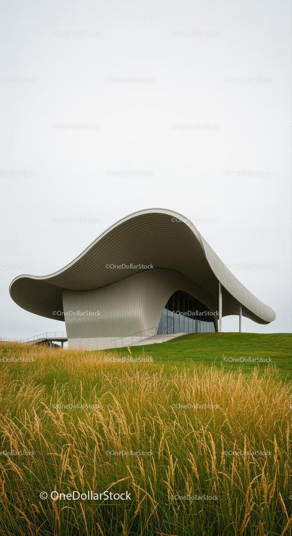 Nowoczesne arcydzieło architektury z falistym dachem
