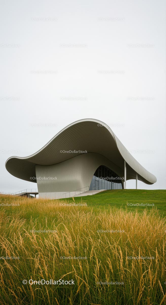 Nowoczesne arcydzieło architektury z falistym dachem