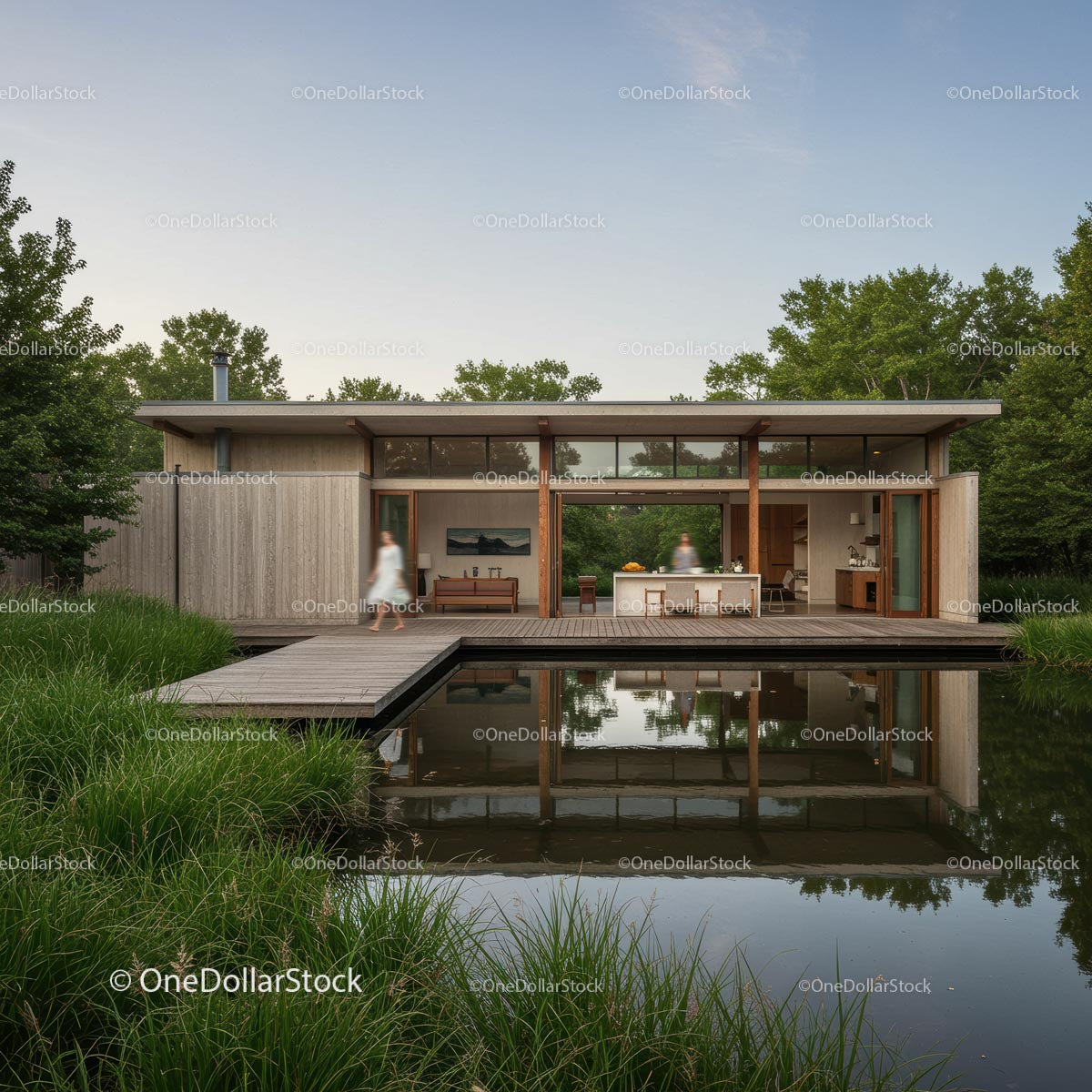 Modern Glass House Surrounded by Lush Greenery