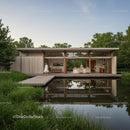 Modern Glass House Surrounded by Lush Greenery