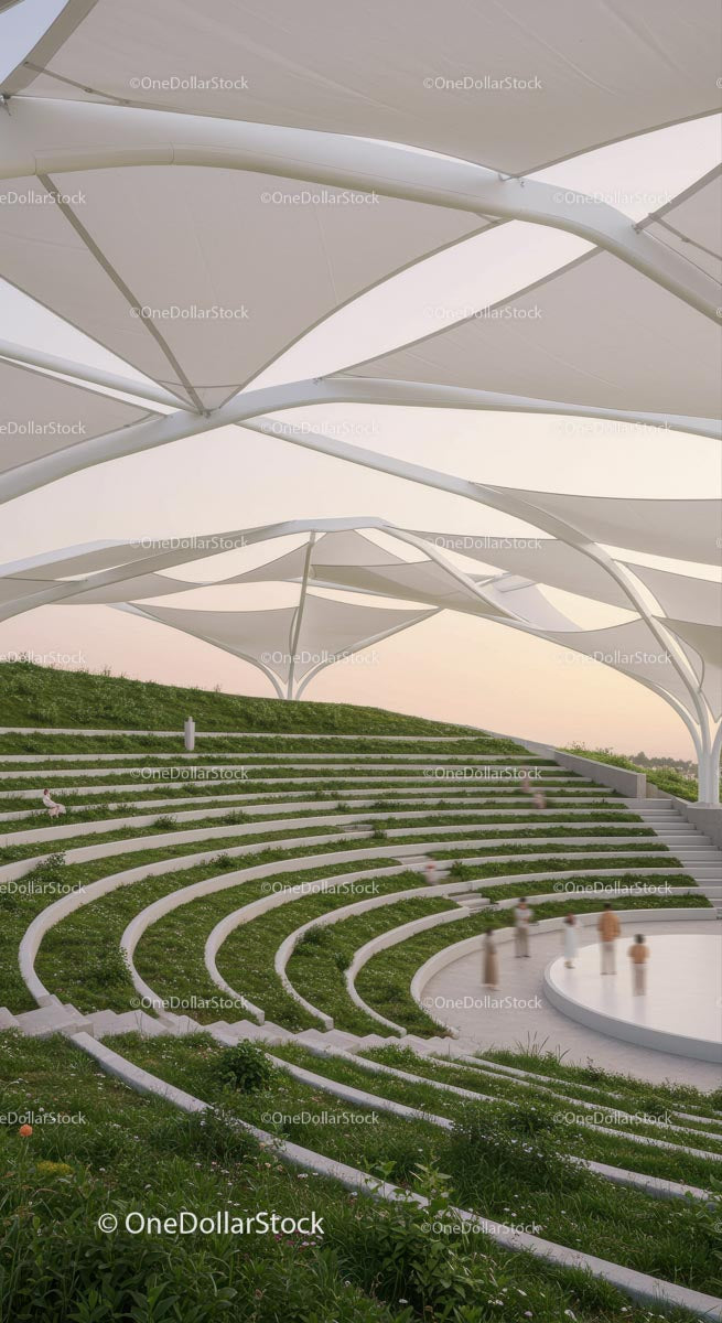 Futuristic Amphitheater with Green Terraced Seating