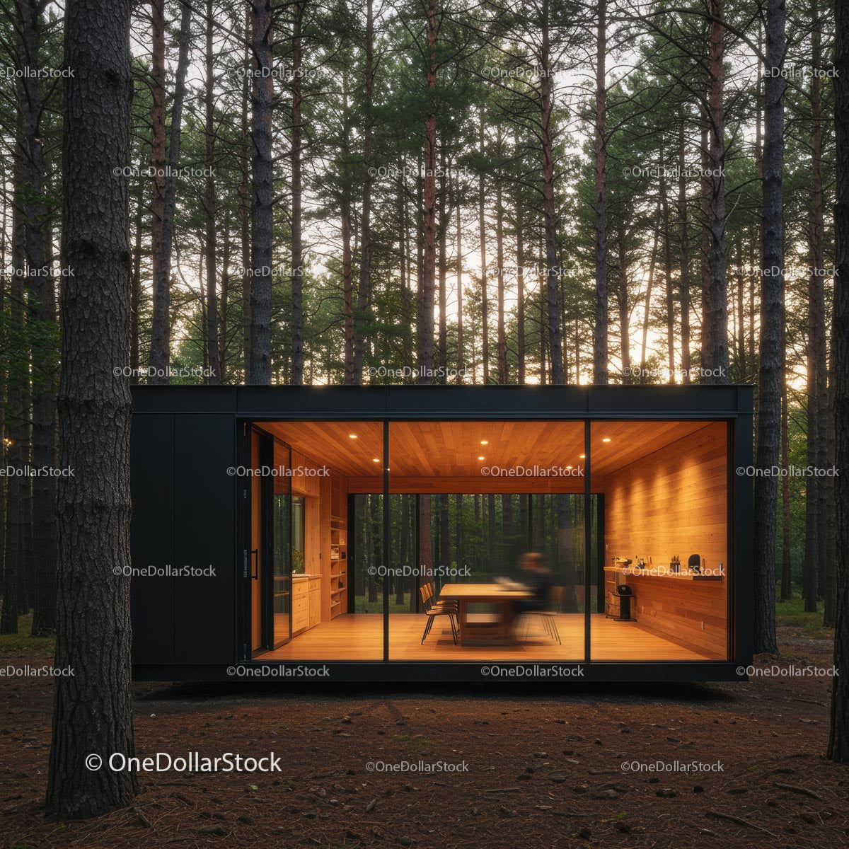 Modern Glass Cabin Nestled Among Majestic Pine Trees