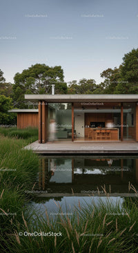 Modern Glass House Amidst Lush Greenery