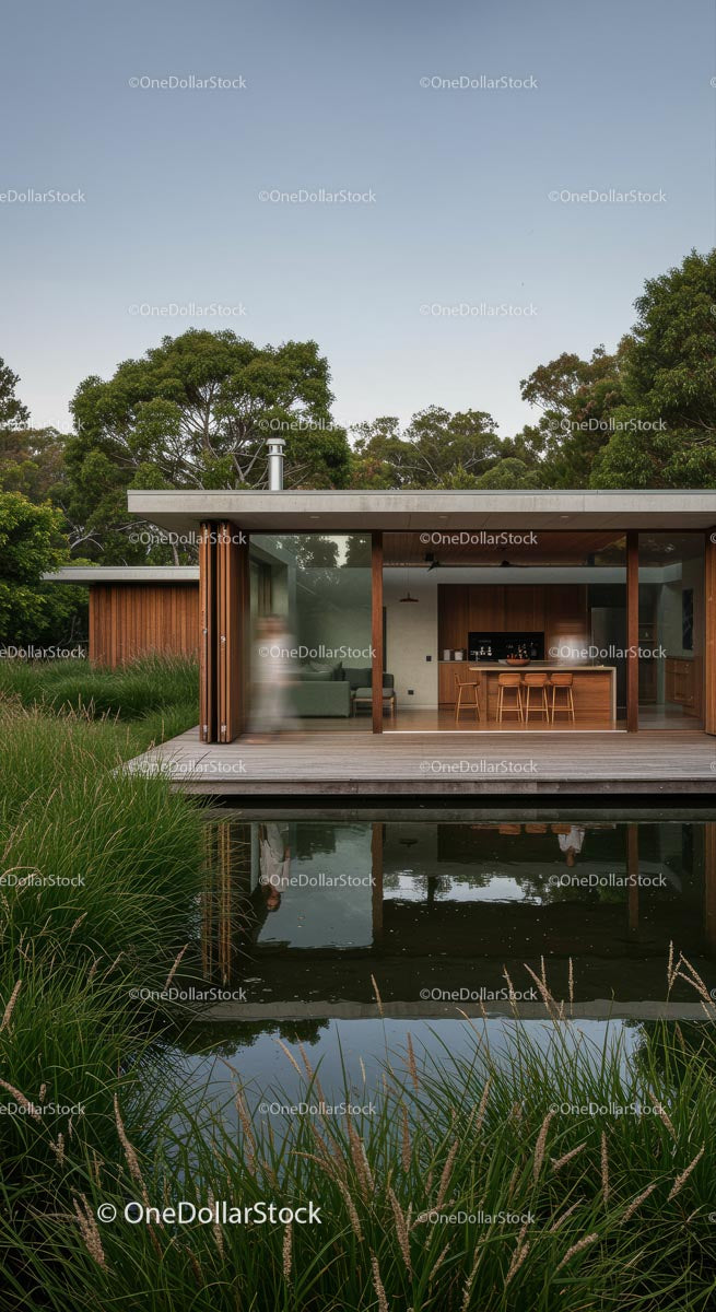 Modern Glass House Amidst Lush Greenery