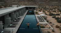 Modern Desert Resort with Infinity Pool and Lounge Area