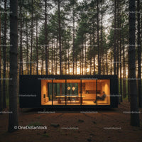 Modern Cabin with Glass Walls in Tranquil Forest Setting