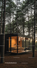 Modern Glass Cabin Nestled in Serene Pine Forest