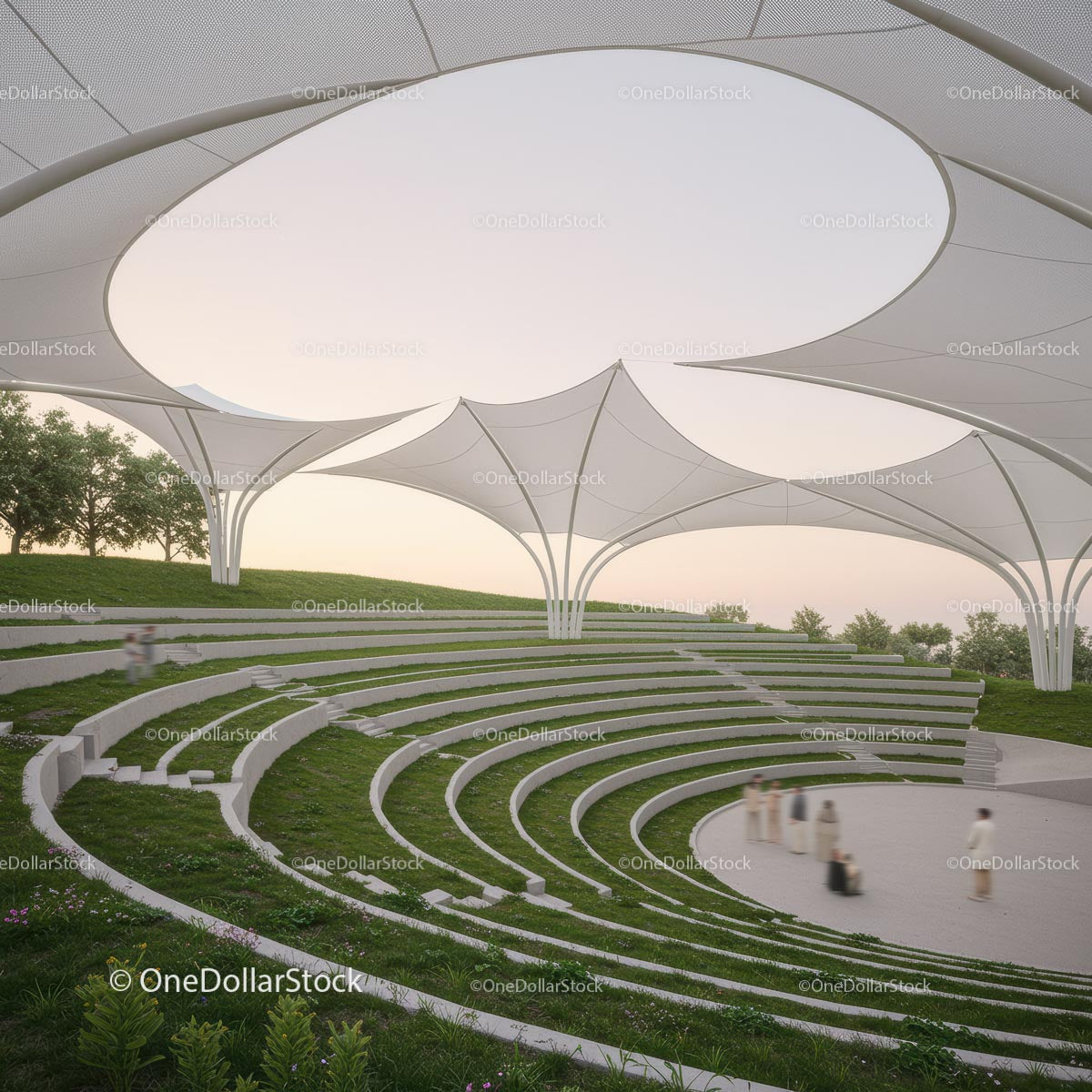 Modern Open-Air Amphitheater with Elegant White Canopy