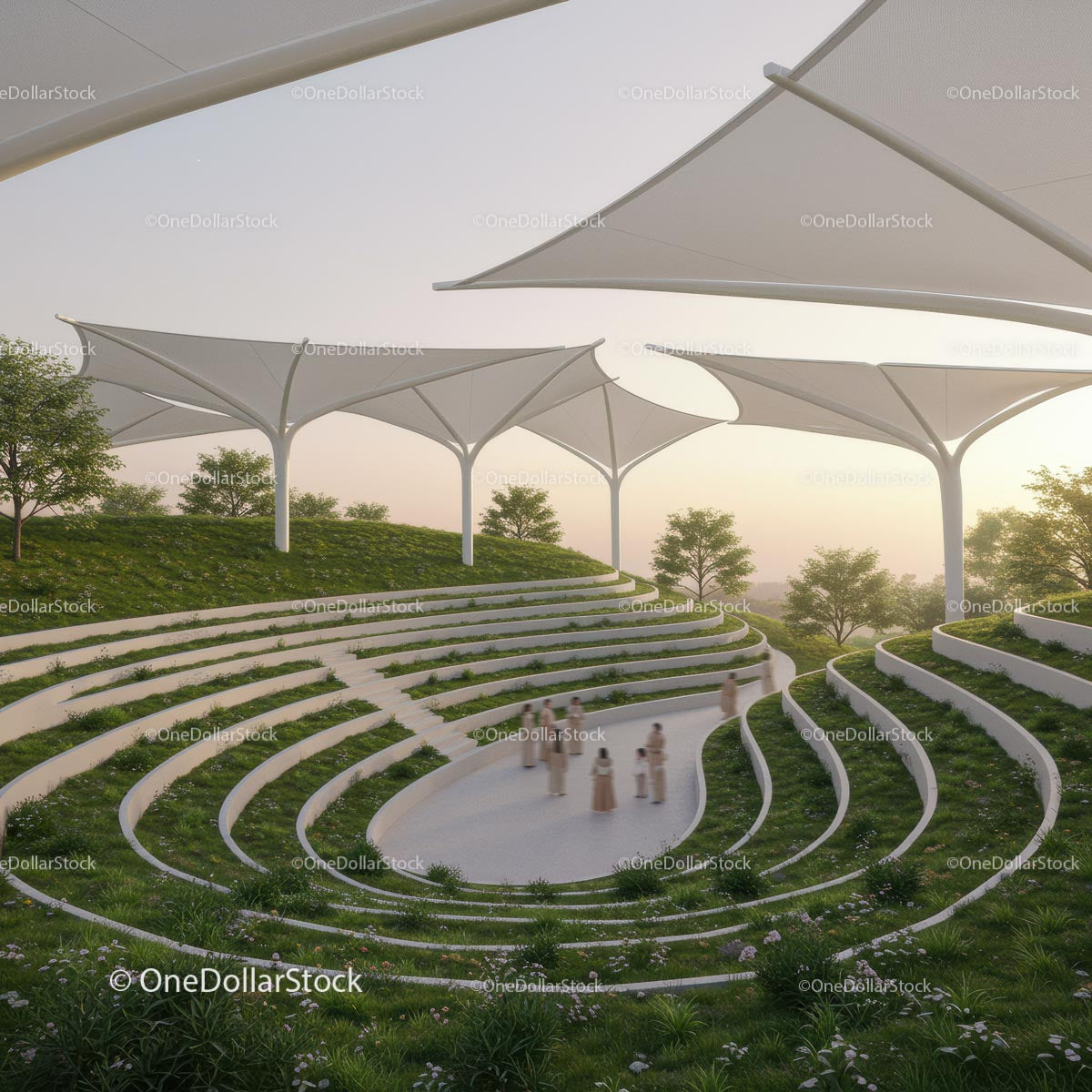 Modern Open-Air Amphitheater with White Canopy
