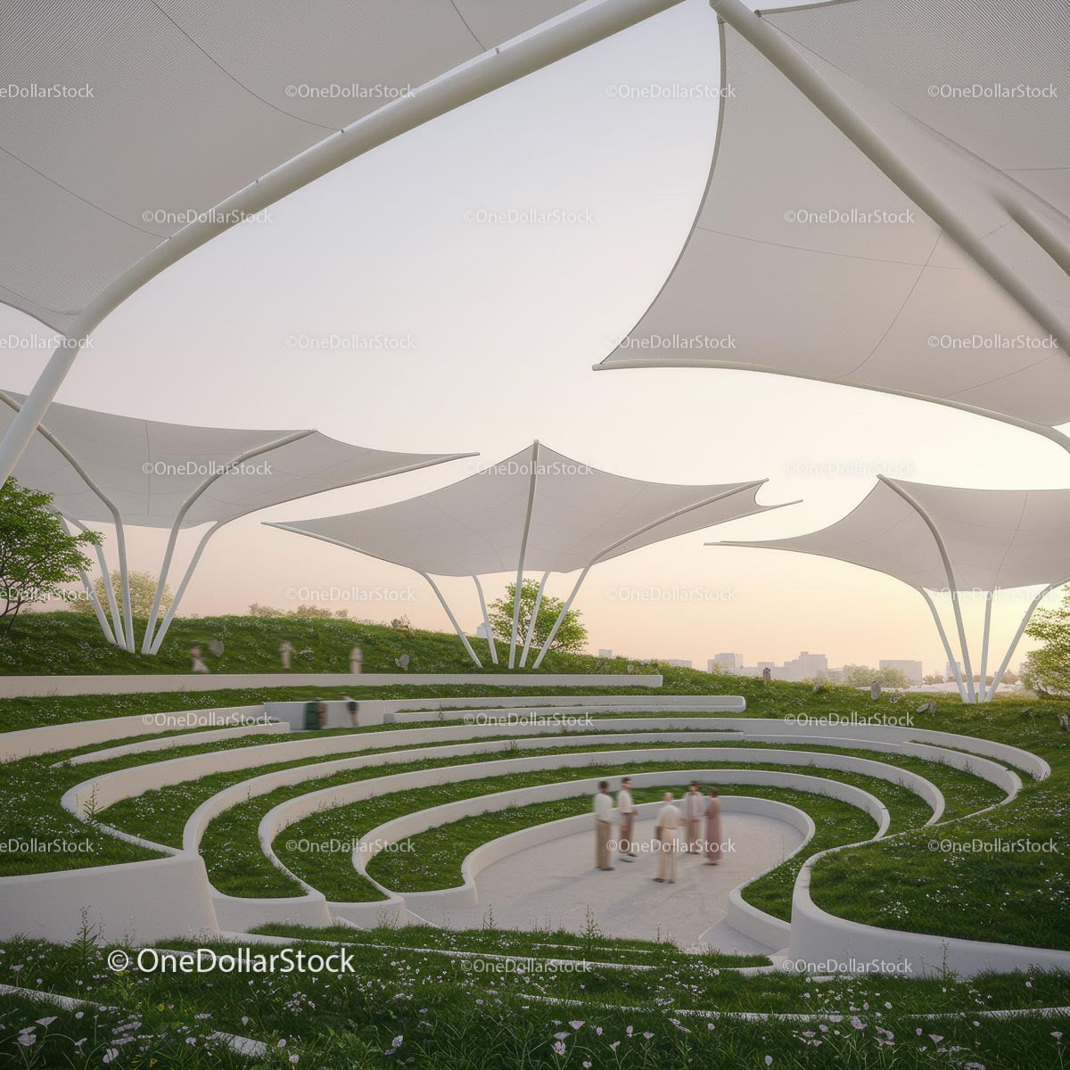Modern Outdoor Amphitheater with Canopy Structures