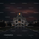 Illuminated Modern Cathedral at Night