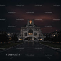 Illuminated Modern Cathedral at Night
