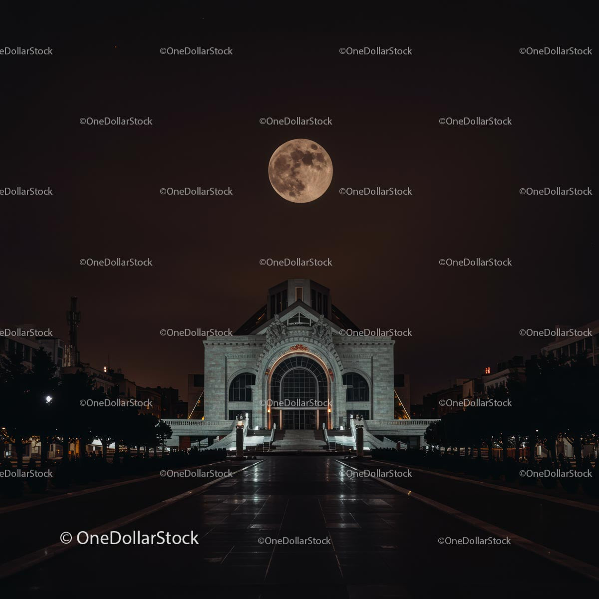 Majestic Moonlit Building with Historic Architecture