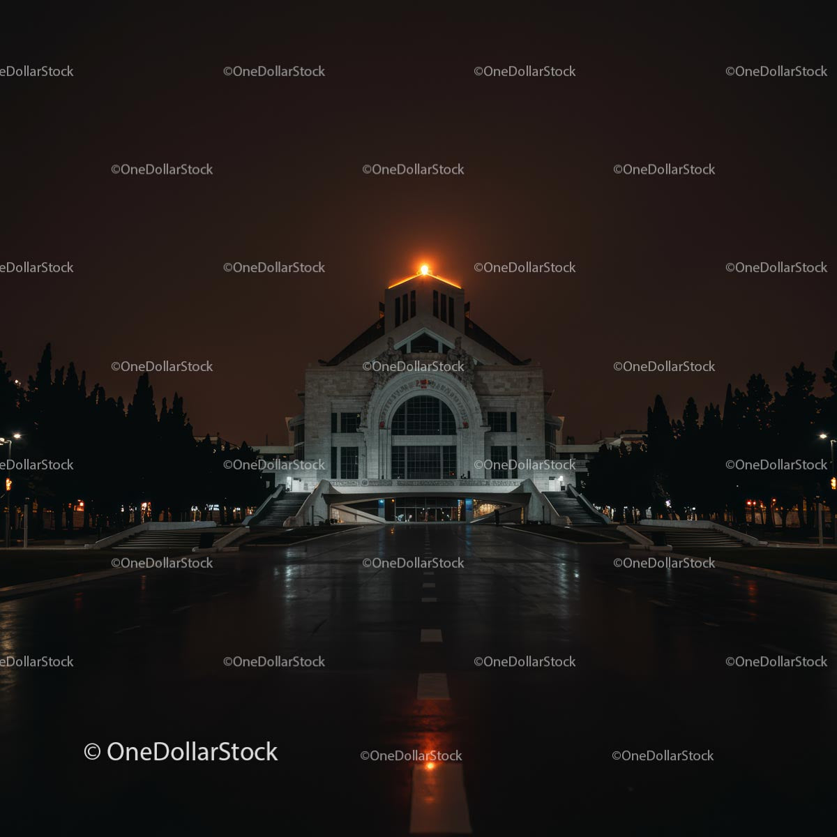 Illuminated Architectural Building at Night
