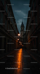 Dramatic Evening in a Historic European City Street