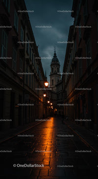 Dramatic Evening in a Historic European City Street
