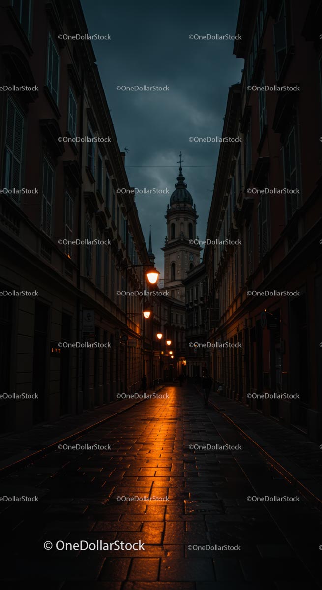 Dramatic Evening in a Historic European City Street