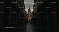 Historic European Street Leading to Baroque Church